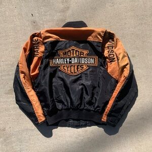 Vintage Harley-Davidson Black and Orange Motorcycle Men's Jacket size small